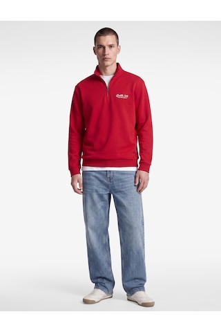 Koton Pamuklu Uzun Kollu Baskılı Yarım Fermuarlı Sweatshirt Kırmızı 7wam70062mk