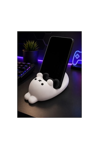Sevimli Ayıcık Telefon Standı 3d Baskı Masaüstü Telefon Tutucu Dekoratif Telefon Standı Beyaz