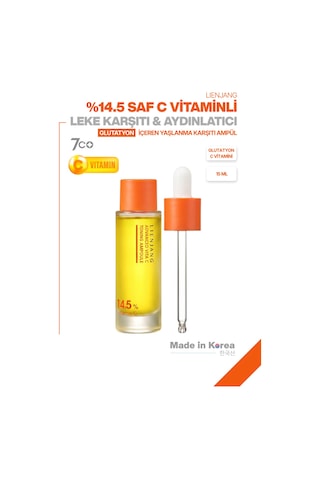 %14.5 Saf C Vitamini & Glutatyon Leke & Kırışıklık Karşıtı Yoğun Aydınlatıcı Ton Eşitleyici Ampül 15 Ml