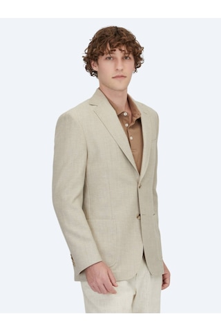 Kip Açık Bej Düz Modern Fit Yün Karışımlı Ceket Açık Bej