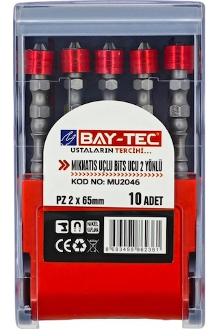 Bay-tec Mu2046 Mıknatıs Uçlu Bits Ucu 2 Yönlü Pz2x65 10adet