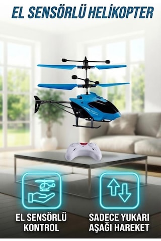 Hareket Sensörlü Kumandalı Şarjlı Mavi Helikopter - Oyuncak Helikopter