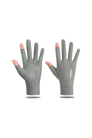 Kosona Gri M Beden İki Parmak Açık Güneş Korumalı Eldiven - Yazlık Buz İpek İnce Tip, Kaymazsız Dışarıda Balık Tutma Ve Bisiklet Sürüşü İçin