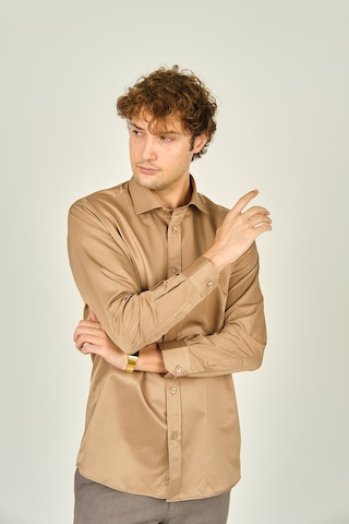 Figs Erkek Slim Fit Uzun Kollu Pamuklu Parlak Kumaş Gömlek 0013 Camel Camel