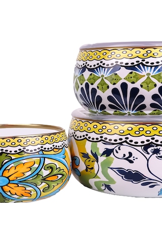 Emaylab Selge 3' Lü Emaye Tombul Saklama Kabı Takımı-6 Parça Çok Renkli