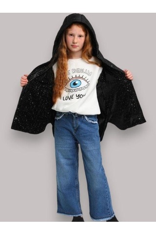 Kız Çocuk Çift Taraflı Rugan Şişme Kapüşonlu Cepli Mont-13620 Siyah