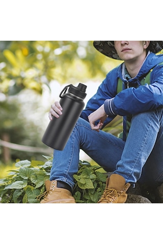 1000ml Paslanmaz Çelik Termos Şişe Büyük Kapasiteli Termal Su Şişesi Yalıtımlı Bardak Çift Duvar Vakum Şişeleri Seyahat Açık Kırmızı Diğer