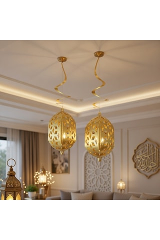 Ramazan Kandil Gold Parlak 2'li 4d Asmalı Dekorasyon Süsü 25 Cm