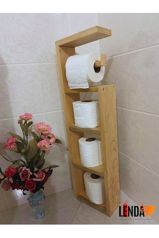 Çok Amaçlı Doğal Desenli Ahşap Tuvalet Kağıdı Standı Çam Ağacından Üretilmiştir. Bej
