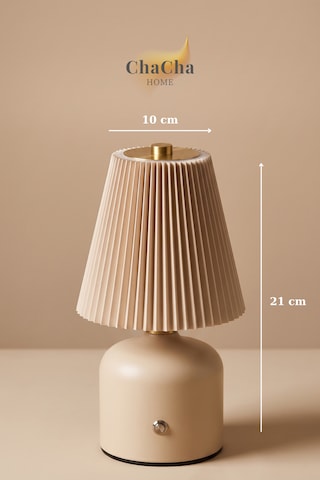 Lumina Plissé Dokunmatik Şarjlı Masa Lambası - Kademeli Dimmerli Dekoratif Gece Lambası Abajur 21x10 Cm Kum Beji