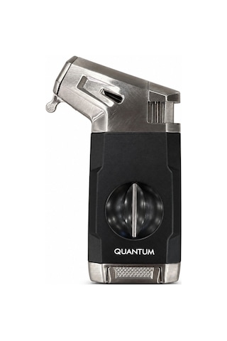 Quantum Tek Torch Pürmüz Siyah Gümüş V Kesicili Metal Puro Çakmağı Tr9982