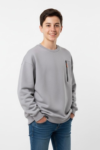Bisiklet Yaka Cep Fermuar Detaylı Erkek Çocuk Sweatshirt-90852 Gri