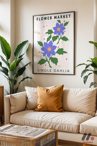Flower Market Dahlia Posteri, Siyah Çerçeveli Duvar Tablosu - Ev Dekorasyonu