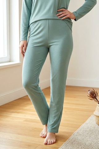 Mataş Kadın Dantelli Bambu Viskon Uzun Kollu Mevsimlik Soft Örme Yumuşak Pijama Takımı Yeşil