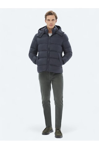 Kip Lacivert Regular Fit Kapüşonlu Dokuma Mont