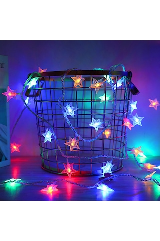 Hfambition Dış Mekan Kamp Renkli Yıldızlı Led Işık Zinciri, Parıltı Modlu 10m 80 Işık, Pilli Dekoratif Asma Lambası Pil Dahil Değil