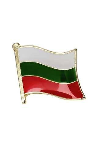 Bulgaristan Bulgar Bayrağı Iğneli Ufak Yaka Rozeti Altın Kaplama Zeminli Kadın Erkek Parlak Rozet Çok Renkli