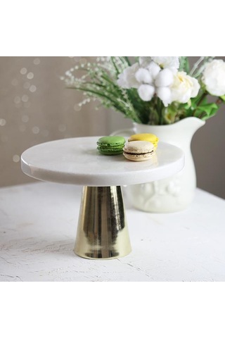 Akayev Mermer 25 Cm Altın Konik Ayak Beyaz Kalın Sunumluk