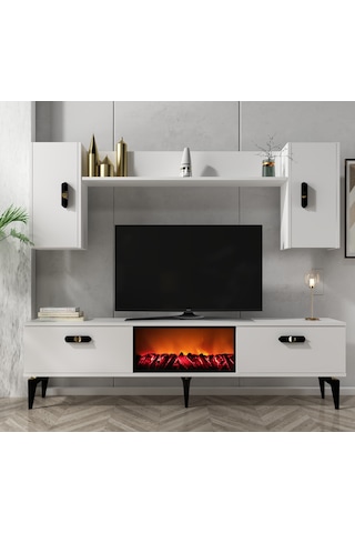 Pluss Şömineli Tv Ünitesi Takımı Beyaz-beyaz