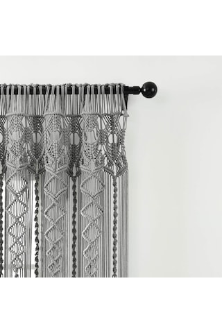 Tr Bohem Makrome Dokulu Pamuk Pencere Perdesi/oda Bölücüsü/kapı/duvar Dekoru, 241 Cm X 101 Cm U X G , Gri