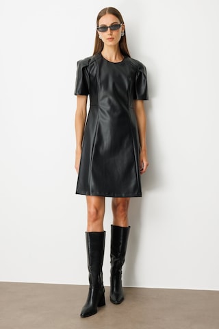 Ekol Kadın Kısa Kollu Deri Elbise 4081 Siyah Siyah