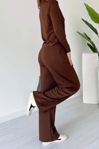 Balenbi Kadın Modal Kumaş Polo Yaka Uzun Kollu Takım 1126 Kahverengi