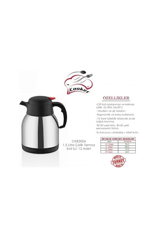 Cooke Çelik Termos Çay Termosu Su Termosu 1.5 LT