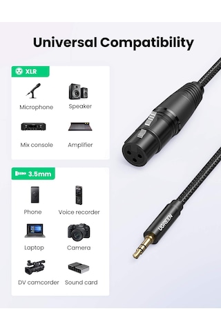 Ugreen 3.5mm To Xlr Mikrofon Ses Kablosu Örgülü 2 Metre Sku: Smgstk8edb3315c1