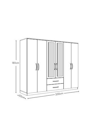 Metalia Gm 033 Delüx 6 Kapılı 2 Çekmeceli Aynalı Gardrop Dolap