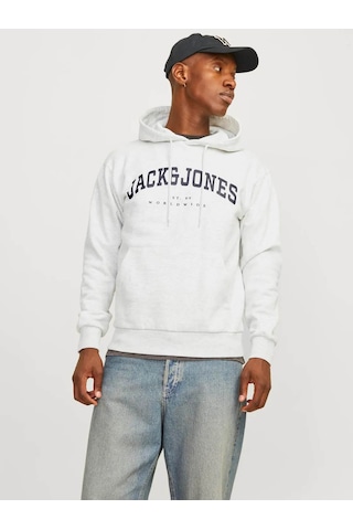 Jack & Jones Erkek Sweatshirt Beyaz 12256521 Jjecaleb Varsıty Hood Noos 25kw21000440 W21162 Beyaz