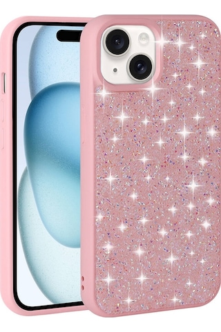 Noktaks - İphone 15 Uyumlu Kılıf Parlak Taşlı Tasarım Pırlanta Kapak - Lila - T30657