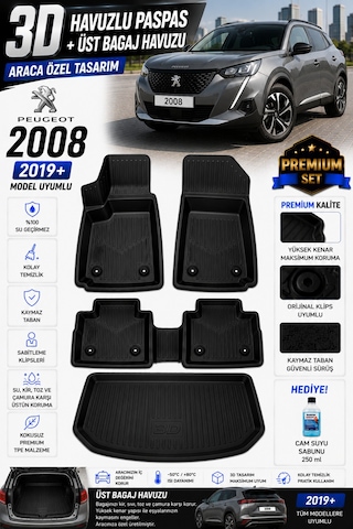 Peugeot 2008 Üst 2024 Model Uyumlu 3d Araca Özel Havuzlu Paspas+bagaj Havuzu Birebir Uyum
