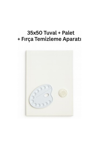 1 Adet 35x50 Cm Tuval, Palet Ve Fırça Temizleyici Set