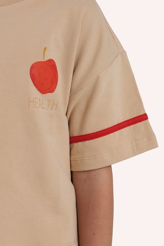 Panço Kız Çocuk Baskı Detaylı T-shirt Bej 2421gk05022-4972 001