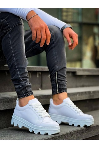 Kb-056 Kuback Beyaz Cilt Beyaz Yüksek Taban Günlük Spor Ayakkabı Beyaz