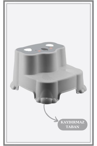 Flosoft Kaydırmaz Çocuk Taburesi Çift Basamaklı, Çocuk Banyo Lavabo Basamak Merdiven Yükseltici Gri