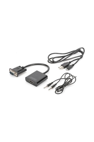 Digitus Da-70473 Vga - Hdmı Çevirici + Ses 3.5mm , Full Hd 1080p , Kablolu, 15 Cm, Siyah Renk K
