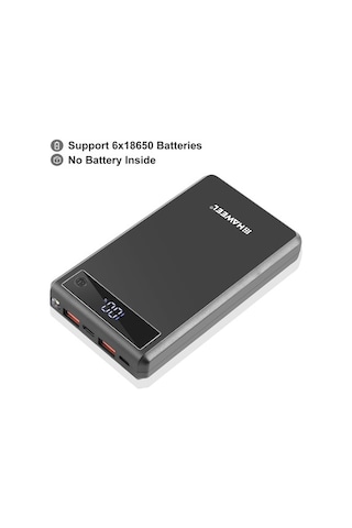 Vkemall Haweel 6 Hücre 18650 Levazımsız Pil Kutusu, 22.5w Hızlı Şarj, Ekranlı Taşınabilir Güç Kutusu, Siyah Renkli