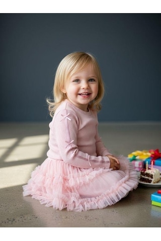 Zekids Kız Bebek Pamuklu Kolları Fiyonk Detaylı Kaşkorse Bluz-16521 Pembe