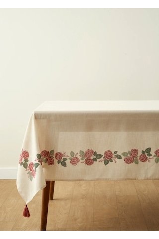 Bella Maison Rose Baskılı Masa Örtüsü Krem 150x250 Cm Krem