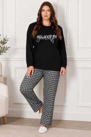 Gd Goldoremi Premium Kadın Büyük Beden Rahat Kışlık Uzun Kollu Pijama Takım Siyah