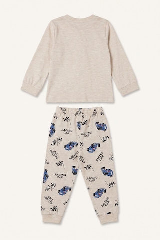 Defacto Baskılı Uzun Kollu Pijama Üstü Esnek Belli Uzun Pijama Altı 2li Pijama Takımı Erkek Bebek I1284a526aubg114 Bej-bg114