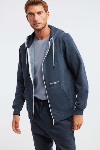 Grimelange Momentum Erkek Fermuarlı Yuksek Yaka Kapüşonlu Nakışlı Kordonlu Içi Polarlı Lacivert Sweatshirt