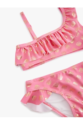 Koton Fırfırlı Parlak Baskılı Tek Omuz İnce Askılı Bikini Takımı Pembe Desenli 5skg00015mm Pembe Desenli