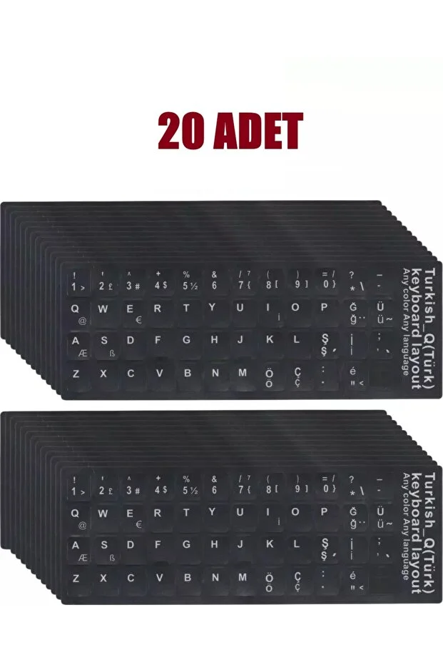 20 Adet Türkçe Q Klavye Sticker Notebook Pc Uyumlu Klavye Etiketi Silinmez Yapışkanlı Türkçe Harfler 1