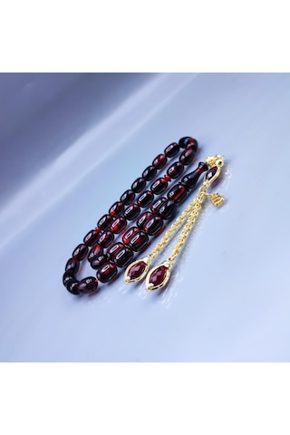 Orjinal Sıkma Kehribar Tesbih 24 K Altın Kaplama Özel Tasarım Püsküllü Faris Usta Tespih