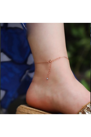 Rose Gold Kaplama Yarım Elma Figürlü Dorika Gümüş Halhal Gümüş