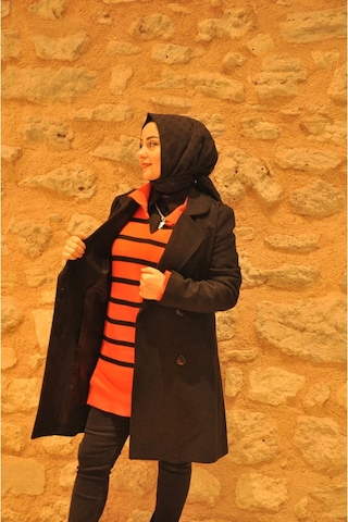 Kruvaze Kaşe Kaban Siyah