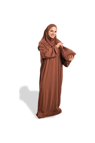 2 Parça Namaz Elbisesi Viskon Düz 2504 14 Kahverengi