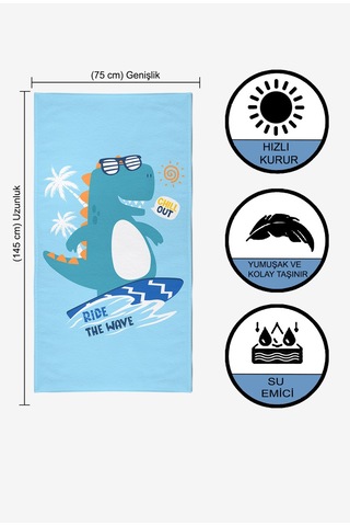 Surf Dino Dijital Baskılı 75x145 Cm Çocuk Plaj Havlusu